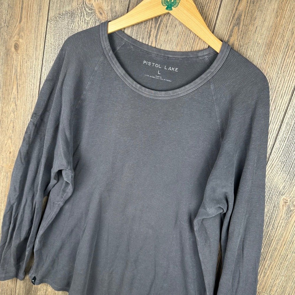 Pistol Lake Long Sleeve Thermal Shirt Gray Cotton Hemp Raglan Men Size Large